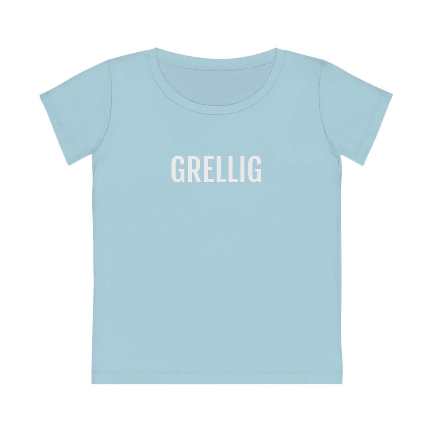 Stanley&Stella lichtblauwe shirt voor dames met Grellig opschrift