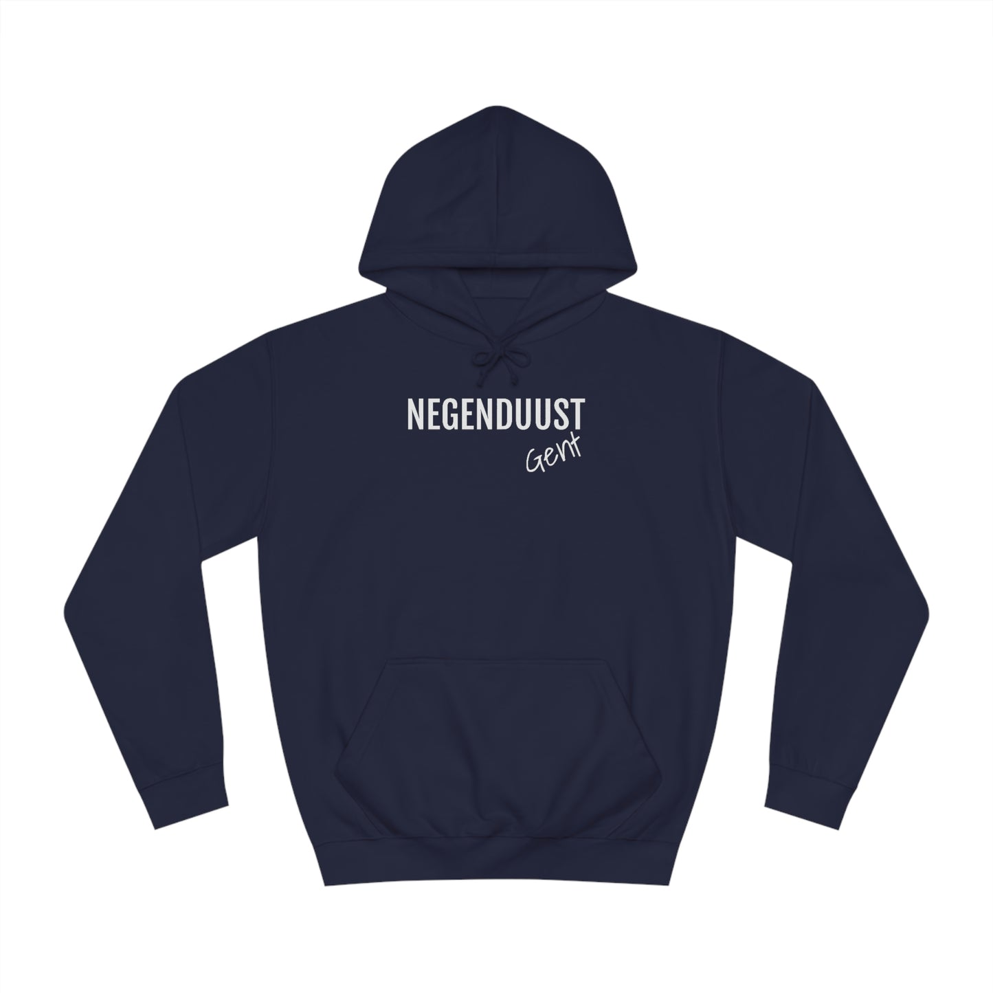 Marine blauwe hoodie voor heren en dames met de Gentse postcode in Dialect