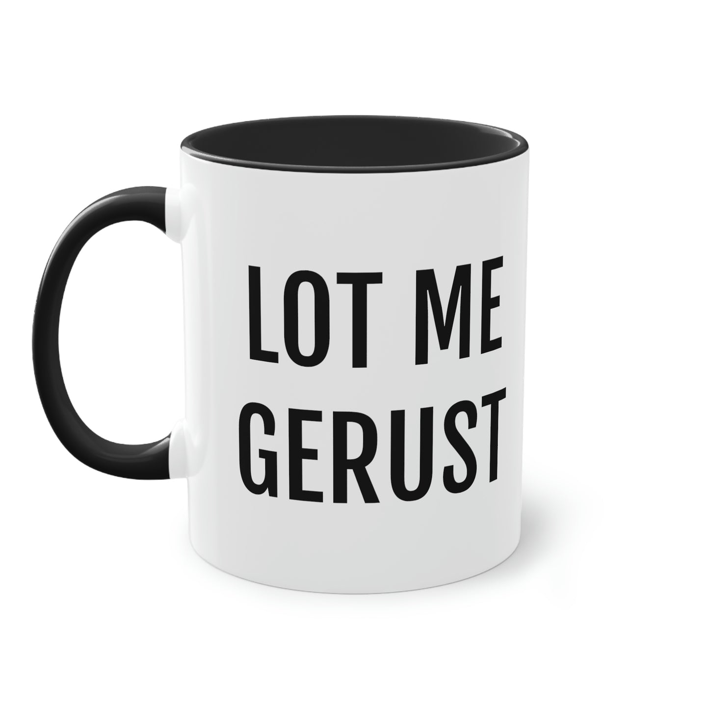 LOT ME GERUST | Tweekleurige keramische dialect mok kopen | 325 ml