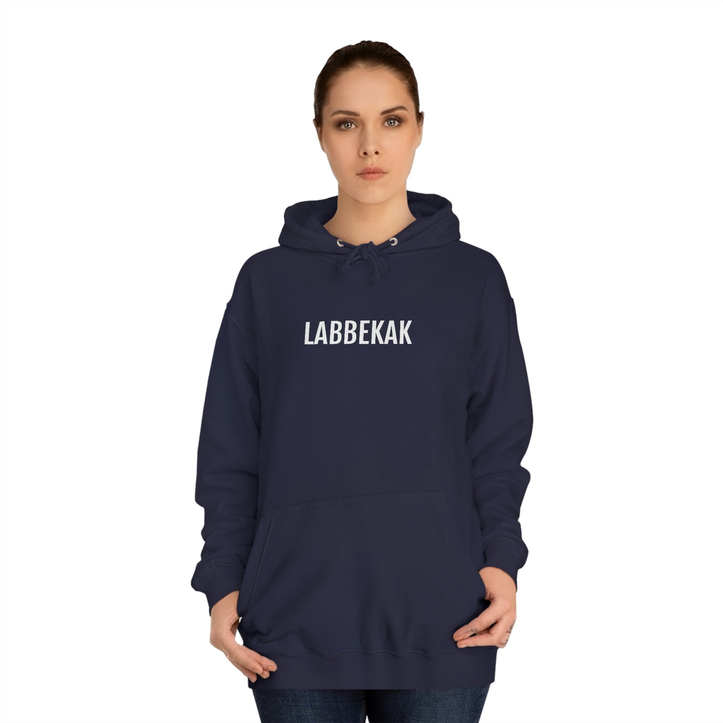 Labbekak | Unisex Hoodie uit Limburg - blauw op vrouwen model