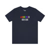 Blauw T-Shirt met LGBTQIA+ steunende boodschap: Aanders is oek goe